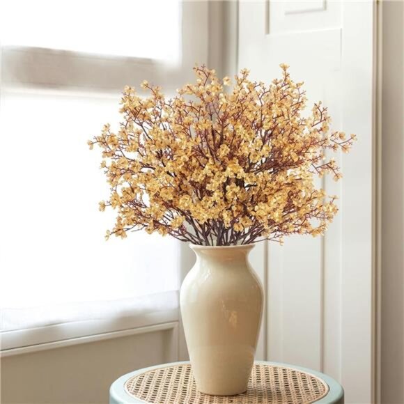 New Babys Breath Artificial Flowers, 8 Bundles Gold Real Touch Fake Flowers Silk - Picture 5 of 6